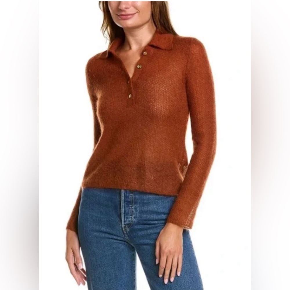 Vince Burnt Orange Polo-Neck Mohair Sweater